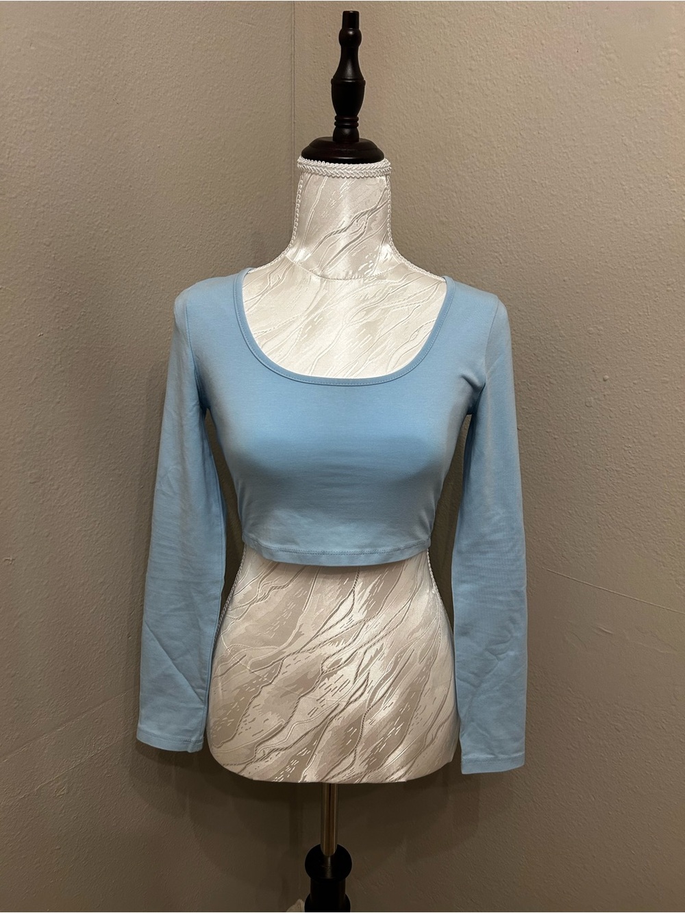 SHEIN Light Blue Long Sleeve Scoop Neck Crop Top